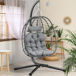 YITAHOME ripptool koos pehmendusega, maksimaalne koormus 150 kg, ripptool v&auml;ljas koos raamkorvidega, 80 x 65 x 108 cm, ripptool, vastupidav rotangist aeda, sise- ja v&auml;listingimustesse, must munatool ja hall padjapadi