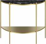 Generisch 2-stufiger Marmor-Konsolentisch - Halbmondf&ouml;rmiger Eingangstisch mit Ablage, gebogenes Schmiedeeisen-Design, Goldener Sockel und Schwarze Platte, 47,2 Zoll gro&szlig;er Flur-Ausstellungstisch f&uuml;r