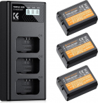 K&F Concept NP-FW50 1100mAh Battery (Pack of 3) and Three Slot LCD Charger Kit for Sony ZV-E10, Alpha A6000, A6300, A6400, A6500, A5000, A5100, a7, a7II, a7R, a7RII, a7S, a7SII