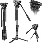 SIRUI Camera Monopod with Feet, 188 cm Aluminium Travel Tripod with Tripod Base, Lightweight Portable Video Monopod with Pan-Tilt Fluid Head for DSLR, Max. Load 8 kg, AM-MDP02