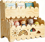 Montessori B&uuml;cherregal Kinder Holz - 2 Ebenen Kinderregal - Spielzeug Organizer Kinderzimmer - B&uuml;cherregal Kinderzimmer M&ouml;bel - Kinderb&uuml;cherregal