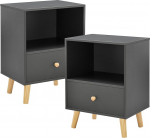 [en.casa] Sundsvall k&uuml;ljelaud 2 tuba laudade komplekt 40 x 30 x 54 cm Voodilaud sahtliga diivanilaud K&uuml;ljelaud kohvilaud hoiukambriga tumehall