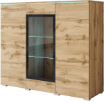Wohnzimmerschrank 120 cm mit Glasvitrine, Push-to-Open System, verstellbare Regale und optionale Beleuchtung - Modernes und elegantes Aufbewahrungsm&ouml;bel (Wotan, ohne LED)