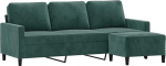 vidaXL 3-kohaline diivan, diivan koos jalatoega, lamades diivan elutuppa, polsterdatud diivan, tugitool, l&otilde;&otilde;gastav diivan, Lounge diivan, TV diivan, tumeroheline velvet