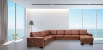 Quattro Meble 100% ehtne nahast nurgadiivan Mallorca U-kujuline 240 x 335 x 170 cm nahast Granada Savannah Ottomani parem diivan diivan voodi funktsiooniga ja voodikastiga nurgadiivan Ehtne nahk Paljud