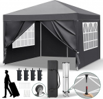 LEADZM Gazebo 3 x 3 m, One Click Lock kokkupandav Gazebo, veekindel, talvekindel, reguleeritav k&otilde;rgus, UV kaitse 50+, aiatelk, peotelk, 4 k&uuml;lgpaneeliga, liivakotid aeda, peole, telkimiseks, tumehall