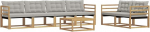 Outdoor-Sofa-Set 7-teilig, Loungem&ouml;bel-Garnitur aus massivem Akazienholz, Modulares Gartenm&ouml;bel-Set mit Tisch und Polster f&uuml;r Terrasse, Balkon und Garten, Wei&szlig; und Hellgrau