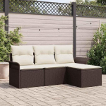 Garten Sofa Set 4 St&uuml;ck Braun Creme Poly-Rattan mit Polster Outdoor Sitzgruppe Gartenm&ouml;bel Set