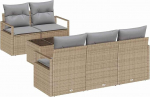 Rantry 6-teiliges Garten Sofa Set mit Kissen Beige Poly Rattan Gartenlounge Model3346260