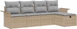 5-teiliges Garten Sofa Set mit Kissen Beige Poly Rattan, 2-Sitzer Garten Sofa mit Stauraum & Kissen Beige Poly Rattan Gartenlounge Model3360191