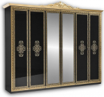 Stella Trading Eliza Royal Wardrobe with Mirror Doors and Lots of Storage Space - Versatile Sliding Door Wardrobe in Baroque Design Black Gold - 282 x 232 x 60 cm (W x H x D)