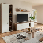 Home Furniture Set Oak White 4 Pieces Modern 1 Display Cabinet 1 Wall Shelf 1 Lowboard 1 Coffee Table