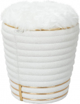 Qiyano Pouf Stool Soft Teddy Fabric Round Foot Stool in Cream White with Fluffy Faux Fur Interior Decoration Artificial Leather Decoration in Gold Height Approx. 50 cm Colour: White