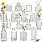 V&auml;ikeste vaaside komplekt, 16 v&auml;ikest klaasvaasi, lauavaasid, Vintage dekoratiivsed vaasid, Mini vaaside komplekt, erineva suurusega lillevaasid lauakaunistuseks, keskkohad, pulmadekoratsioonid, lilledekoratsioonid, lilledekoratsioon