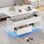 LAKFEW kohvilaud, LED-valgustusega reguleeritava k&otilde;rgusega elutoa laud, k&uuml;ljelaud varjatud hoiuruumiga, sahtlitega ja avatud hoiuruumiga, laud, elutuba, diivanilaud, 100 x 50 x 55 cm, valge