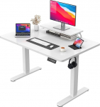 JUMMICO reguleeritava k&otilde;rgusega t&ouml;&ouml;laud koos monitori alusega, elektriline t&ouml;&ouml;laud, seisev t&ouml;&ouml;laud, 120 x 60 cm, valge