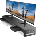 meatanty Dual Monitor Stand 2 sahtliga ja 4 USB pordiga, metallist monitoride statiiv 2 monitorile, toetab andmeedastust ja laadimist, laua korraldaja PC-le, iMacile (38.5")