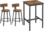 VASAGLE baarilaua ja 2 baaritooli komplekt, k&otilde;rge laud, k&ouml;&ouml;gilaud, k&ouml;&ouml;gitoolid, baaritool, k&ouml;&ouml;gitool, metallraam, lihtne kokkupanek, t&ouml;&ouml;stusdisain, vintage pruun/must LBT031B01