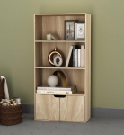 URBNLIVING 4-tasandiline lai puidust raamaturiiul 2 uksega hoiuriiuliga vitriinkapp Tammepuust ustega kapp