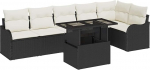 7-teilige Garten Sofa Set mit Kissen Schwarz Poly-Rattan, 2-Sitzer Garten Sofa mit Kissen Schwarz Poly-Rattan Gartenlounge Model3348473