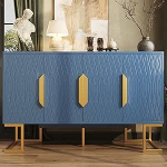 Ligterra Sideboard, 140 cm lai k&ouml;&ouml;gikapp koos t&ouml;&ouml;tasapinnaga, nelja ukse ja kahe reguleeritava k&otilde;rgusega riiuliga buffetkapp, k&ouml;&ouml;gibuffee, k&ouml;&ouml;gikapp k&ouml;&ouml;ki, elutuppa, s&ouml;&ouml;gituppa, sinine v&auml;rvus