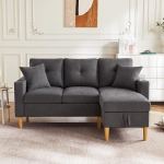 ANIROY 3-kohaline diivan koos Chaise Longue'ga, nurgadiivan hoiuruumiga ja joogihoidjaga, L-kujuline kaasaegne diivan linasest kangast, diivanikomplekt elutuppa, kontorisse, korterisse (tumehall)