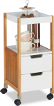 Relaxdays Trolley with Drawers, Tea Trolley, Tray Table, Rollable, Kitchen Trolley Made of MDF, Bamboo, H x W x D: 69 x 30 x 30 cm, White