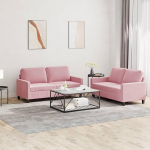Homgoday Rosa Samt 2-Sitzer-Sofa Set mit Kissen, 140 cm Sitzbreite, stabiles Metall-Gestell - Sofagarnitur Model3201499