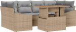 Rantry 7-teiliges Garten-Sofa-Set mit Kissen Beige Poly Rattan Gartenlounge Model3358527
