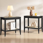 SICOTAS rotangist &ouml;&ouml;kapid 2-st komplektist - Boho riiulid &ouml;&ouml;kapid kitsad k&uuml;ljelauad elutuba 2-st k&uuml;ljelauast koos rotangist hoiuriiulitega v&auml;ikesesse ruumi - must tammepuust