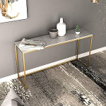 Moodne kitsas konsoollaud esikusse, koridoririiul, k&uuml;ljelaud, k&otilde;rge kunstmarmorist, koridorikapp, kitsas metallraamiga, lihtne kokkupanek (kuldne, 120 x 30 x 80 cm/47 x 12 x 31 tolli)