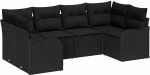 6-teiliges Garten-Sofa-Set mit Kissen Schwarz Poly Rattan, 2-Sitzer Garten-Sofa mit Kissen Schwarz Poly Rattan Gartenlounge Model3345843