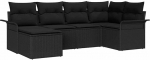 6-teiliges Garten Sofa Set mit Kissen Schwarz Poly Rattan, 2-Sitzer Garten Sofa mit Stauraum & Kissen Schwarz Poly Rattan Gartenlounge Model3354102