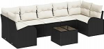 8-teiliges Garten Sofaset mit Kissen in Schwarz aus Poly Rattan, 2-Sitzer Garten Sofa mit Stauraum & Kissen in Schwarz aus Poly Rattan Gartenlounge Model3354626