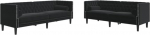Diivan-set f&uuml;r Wohnzimmer, 3-Sitzer und 2-Sitzer, Chesterfield und Nackenrollen, 2-osaline, Schwarz, Samt
