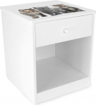 Leomark Wooden Cat Bedside Table with Drawer, Children's Bedside Cabinet, White with Print, Height 40 cm