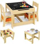 GIANTEX 3-osaline lastem&ouml;&ouml;blikomplekt, laste laud koos 2 tooliga, laste laud koos sahtlitega, laste lauakomplekt, puit, laste maalimislaud koos tahvliga, istumiskomplekt lastele