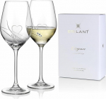 Brilant Romantic Passion White Wine Glasses - graveeritud s&uuml;damed ja lihvitud jooned Swarovski kristallidega, k&auml;sitsi valmistatud veiniklaaside komplekt, kaasaegne joogiklaaside komplekt kingituspakendiga, 2 tk - 360 ml