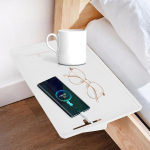 SHYICHENG Voodilaua riiul kaablijuhtimisega, klamber-voodiriiul, voodi korraldaja, valge, kaablipesad, ruumi s&auml;&auml;stmine mobiiltelefonile, raamatutele ja muule