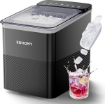 EUHOMY Ice Cube Machine, Compact Design, One Button Setting, 9 Ice Cubes in 2 Sizes, Automatic Cleaning, Intelligent Alerts, Transparent Lid, Black, for Office/Kitchen/Bedroom