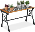 Relaxdays Rectangular Outdoor Garden Table, Vintage Design, Wood and Cast Iron, HBT 58 x 98 x 47 cm, Balcony Table, Natural Black