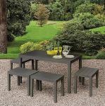 Dmora - Sanremo Outdoor Lounge Set, Garden Set with 1 Rectangular Table and 4 Benches, Picnic Set for Indoor and Outdoor Use, 100% Made in Italy, Anthracite