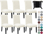 SPRINGRICO 6 Pack Dining Room Chair Covers with seat Belt, Stretch Parsons Chair Slipcover Washable Kitchen Dining Chair Cover Removable Seat Protector Set of 6, S2- Ivory White