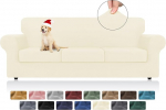 KEKUOU Stretch Couch Covers for 3 Pillows Couch Sofa Sofa Cover Slipcover for 3 Separate Pillows Couch with Soft Elastic Furniture Protector for Dogs Kids (Sofa, Beige)