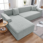 TOPCHANCES Sofa Cover 3-Seater L Shape - Soft Non-Slip Stretch Sofa Covers Sofa Cover Furniture Protector with 2 Cushion Covers for L Shaped Sectional Sofa (Silver Grey, Leaves)