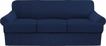 GAMUKAI Set of 3 Sofa Covers Stretch Couch Covers for T Cushions Sofa Protective Covers Soft Furniture Covers with 2 Single T Cushion Shape Seat Covers (Navy Blue, Sofa)