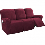 8 Pieces Velvet Sofa Slipcovers High Stretch 3 Seater Sofa Slipcovers Fit Furniture Protector (Burgundy Sofa)