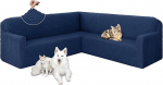 HDCAXKJ Sektionalsofabezug, L-f&ouml;rmige Sofabez&uuml;ge, waschbar, Stretch-Couchbez&uuml;ge f&uuml;r Sektionssofa, Seersucker, U-f&ouml;rmiger Couch-Schonbezug, M&ouml;belschutz f&uuml;r Haustiere und Hunde, Dunkelblau, suurus XL