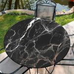 &Uuml;mmargune elastse lindiga laudlina v&auml;ljas, l&auml;bim&otilde;&otilde;t 60 tolli (150 cm), musta marmormustriga elastne aiakattekate, sobib 135-145 cm laiustele laudadele.