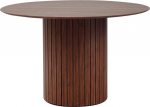 JZGORC Modern Wabi Sabi Style Round Dining Table Dark Brown with Wood Grain and Cylindrical Base Support 120 x 120 x 76 cm